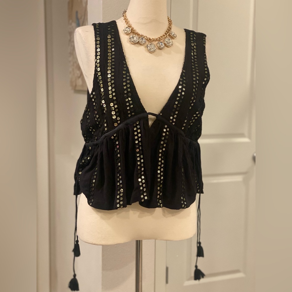 Anthropology sequin black top size large